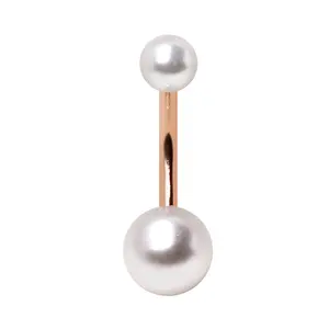 Imitation Pearl Belly Button Ring - Rose Gold Plated 316L Stainless Steel