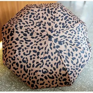 Unique leopard print automatic or manual umbrella with sexy style - resistant, windproof, foldable design, with 8 ribs and durable handle