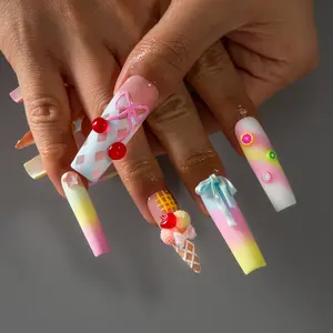 Lovful | NEW DROP Collection Handmade Acrylic Press On Nails | 10PCS Reusable | Salon Quality 3D Flower Rhinestones