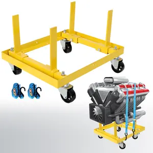 DONEXT 750lbs Rolling Engine Stand Adjustable Width & Length with 2pcs Buckle Straps Yellow Heavy Duty Cart for Professionals 17-3/4" x 21-5/8" x 13-3/4"