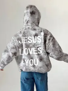 Unisex Hoodie with Branch Print and "JESUS LOVES YOU" Back Graphic, Soft and Casual Top for Faith-Based Streetwear and Daily Comfort