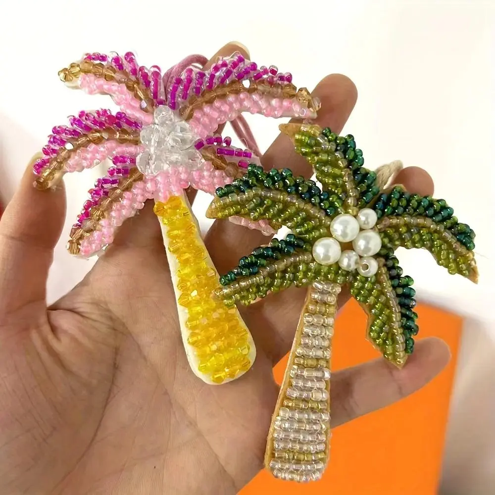 Unisex Handmade Beaded Tree Shape Keychain - Tropical Palm Design with Vibrant Green & Pink DIY Charm, Ideal for Jewelry Gifts, Beaded Keychain, Handmade Keychains