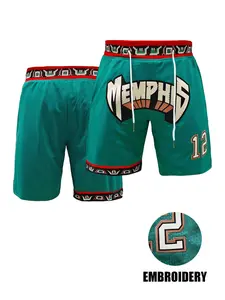 Men's Letter & Figure Embroidery Drawstring Waist Shorts, Casual Breathable Hollow Out Straight Leg Shorts for Daily Wear, Men's Bottoms for All Seasons