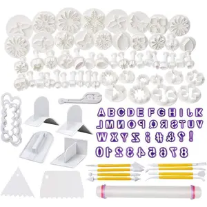 114 count Cake Decorating Tools Fondant Cake Baking Decorating Sugar Craft Icing Tools Plunger Cutters Snowflake Rose Flower Moulds Set Letter Cookie Cutters Rolling Pin Equipment Accessories
