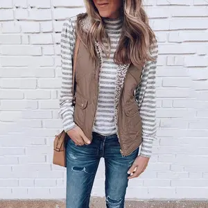 Women’s Winter Warm Vest – Solid Color, Stand Collar, Padded, Zip-Up Front, Side Slits, Quilted Puffer Style, Wild Fashion Fit