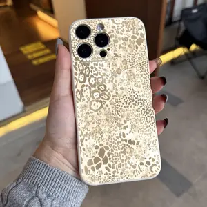 Light gold frosted leopard print pattern, drop-proof and non-slip TPU full-coverage lens phone case, compatible with iPhone 17, 16, 15, 14, 13, 12, 11, XS, X, Samsung and other models. Makes a great gift for friends or family.