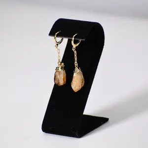 Long "Huggie" Citrine Rough Point Earrings