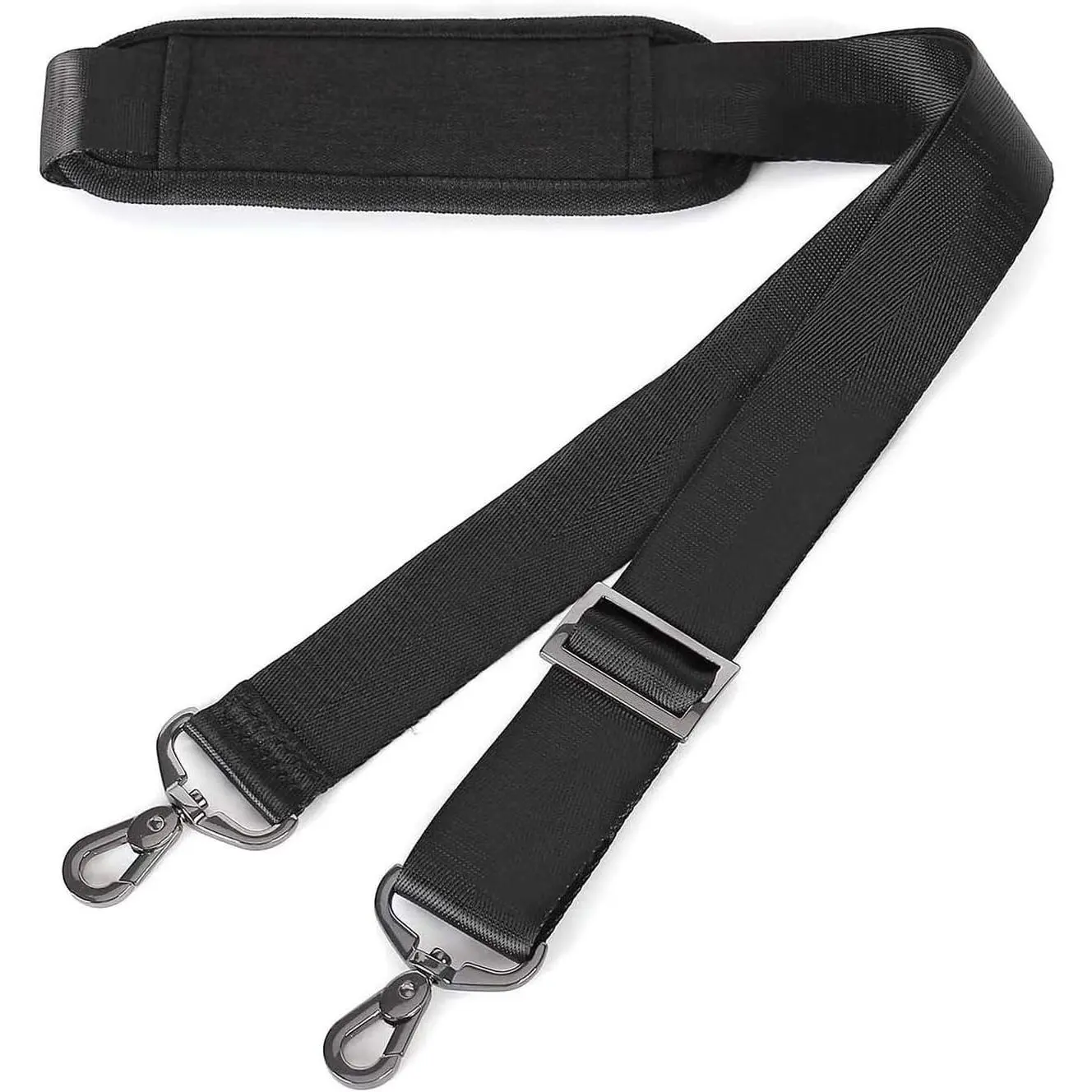 Universal Replacement Bag Strap, 56-Inch Adjustable with Padded Non-Slip Cushion & Metal Swivel Hooks for Laptop, Messenger & Crossbody Bags - Black, Bag Straps