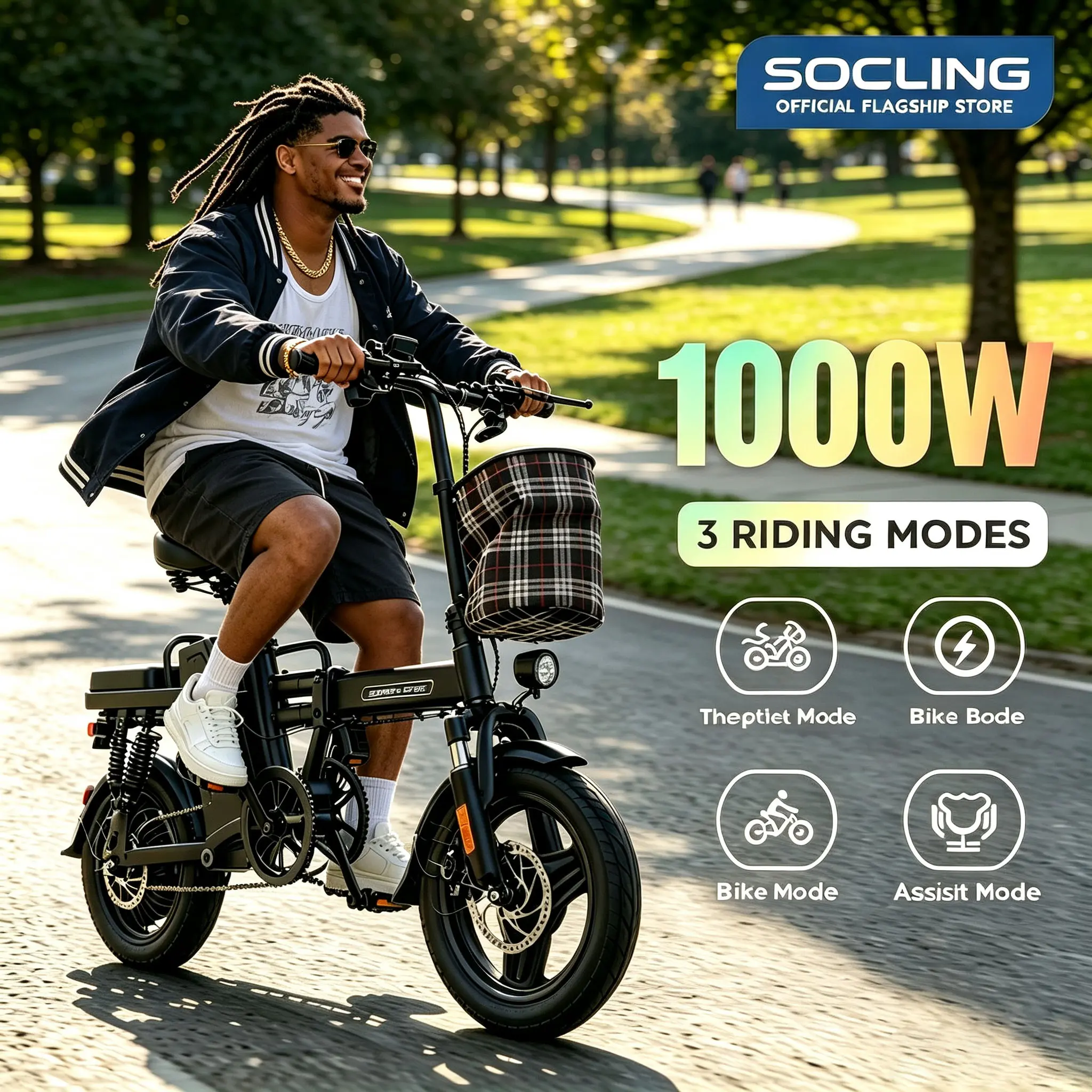 Z1 14-Inch 2-Person Folding Electric Bike - 1000W High-Torque Motor, 48 Mi Long Range, Anti-Theft Lock, LED Display, Adult Commuter Outdoor E-Bike