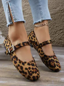 Women's Vintage Leopard Mary Jane Flats, Comfortable Lightweight Casual Slippers for Spring Summer Fall, Stylish Daily Footwear Rubber