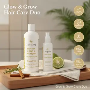 Mayam Beauty Glow & Grow Hair Kit - 2 Piece Set: Biotina Canela Romero Shampoo 500ml & LuxeGrow Hair Tonic 125ml for Fuller Healthier Hair
