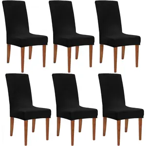 Black Chair Covers for Dining Room 6 Pack ?Stretch Spandex Removable Washable Chair Seat Slipcovers Protector for,, Wedding, Banquet, Hotel and