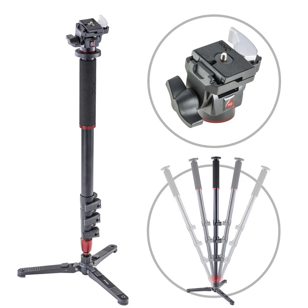 3Pod Orbit 4-Section Aluminum Handheld Monopod Stick with Fluid Base