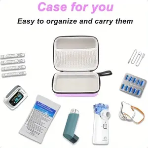 Durable Purple Travel Nebulizer Carrying Case - Hard Medical Bag with Mesh Pocket & Zipper Closure for Portable Inhaler Spacer, Compact Design for Easy Transport