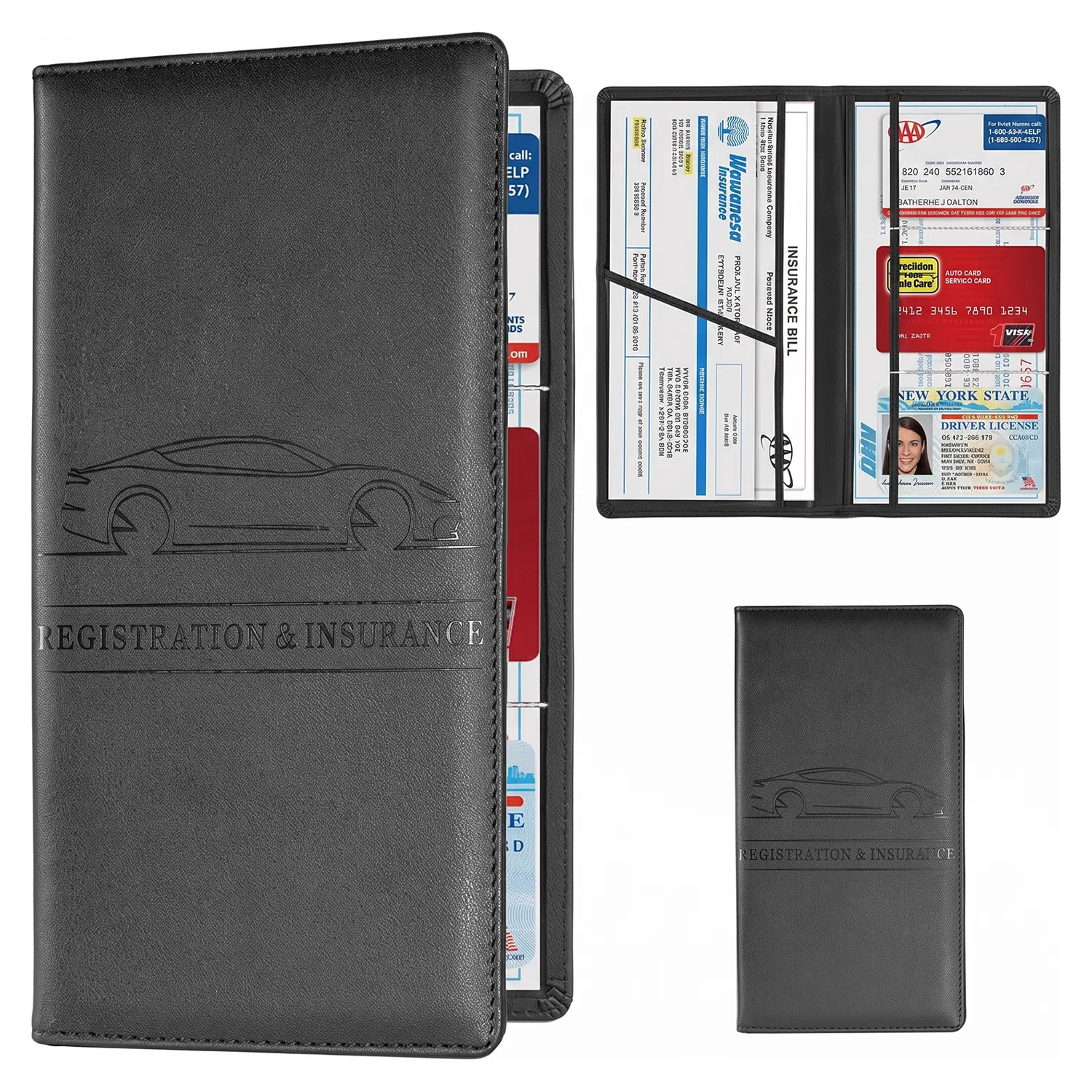 Car Registration and Insurance Card Holder with Magnetic Closure, Compact Vehicle Document Wallet and Glove Box Organizer for Car Owners