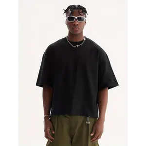 Men's Casual Oversized Cotton T-Shirt, Boxy Fit, Cropped Hem, Soft And Breathable, Short Sleeve, Loose Fit, Perfect For Everyday Wear