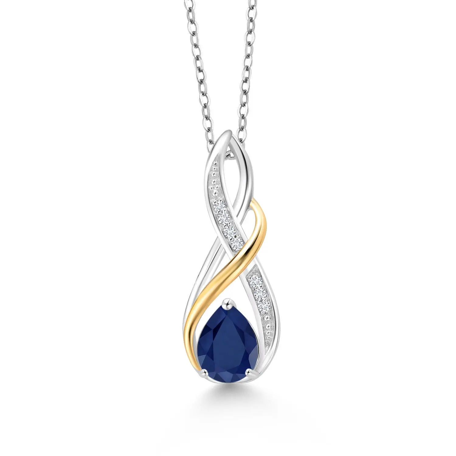 Teardrop Pendant Necklace For Women | Pear Shape 8X6MM Gemstone Birthstone and White Lab Grown Diamond | 925 Silver and 10K Yellow Gold | With 18 Inch Chain