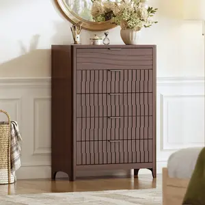 44 Inch Tall Fluted 5 Drawer Dresser Walnut