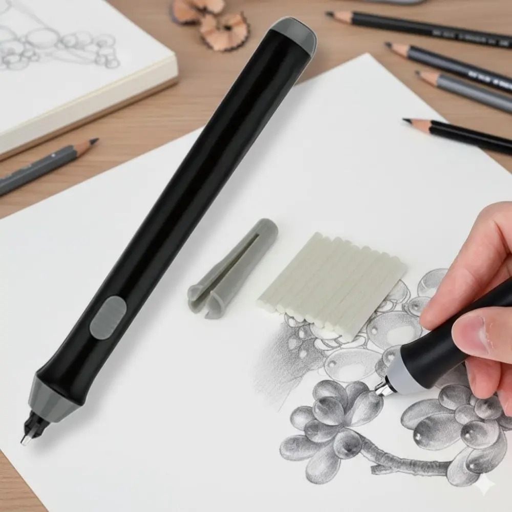 Electric Sketch Eraser Set with Replaceable Tips, Portable Detail Eraser for Precision Highlighting and Shading, Anti-Smudge Drawing Correction pen, Essential Art Tool Kit for Sketching and Fine Art. Perfect for Artists and drawing Enthusiasts.