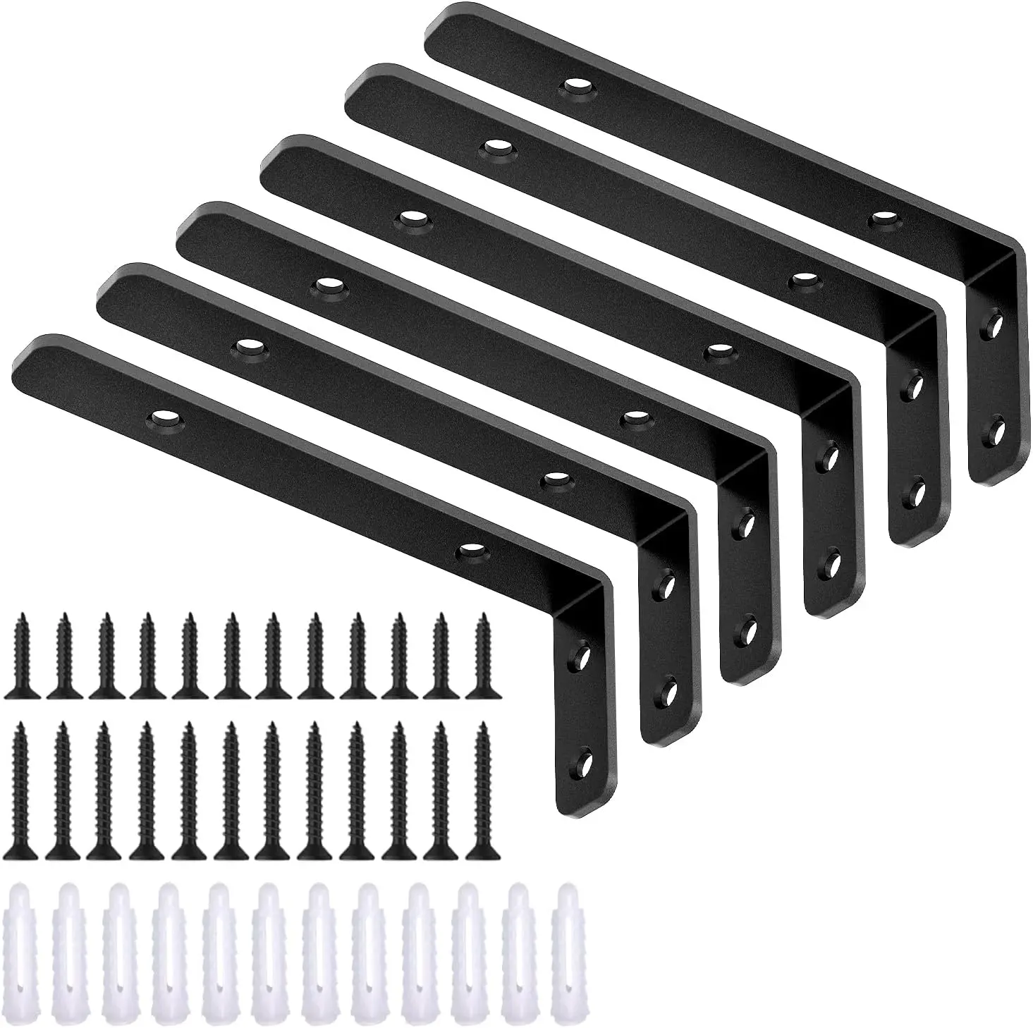6-Pack Heavy Duty L Brackets 5 x 2 Inch Metal Shelf Support Corner Brackets Black LSK