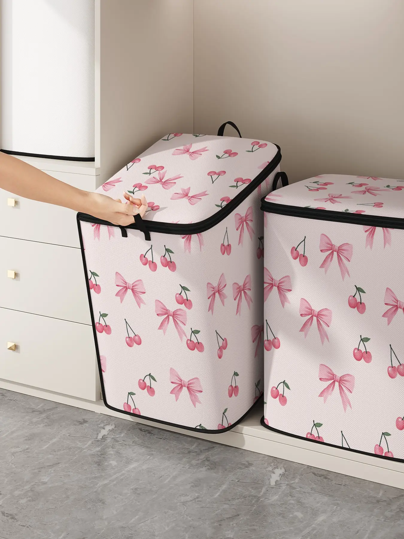 Butterfly Knot Printed Thick Quilt Storage Bag, Blanket Storage Bag, Cute and Practical Kids Bedding Organizer, Durable Material, Easy Carry Handle, Home Use