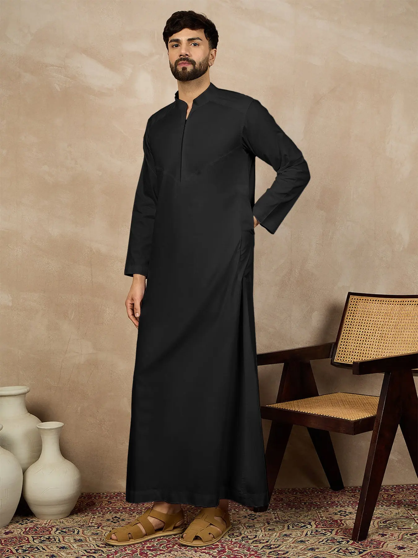 Muslim Middle East Men's Long Robe Modesty Thobe Outerwear, Traditional Arabic Clothing, Comfortable and Stylish, Perfect for Daily Wear