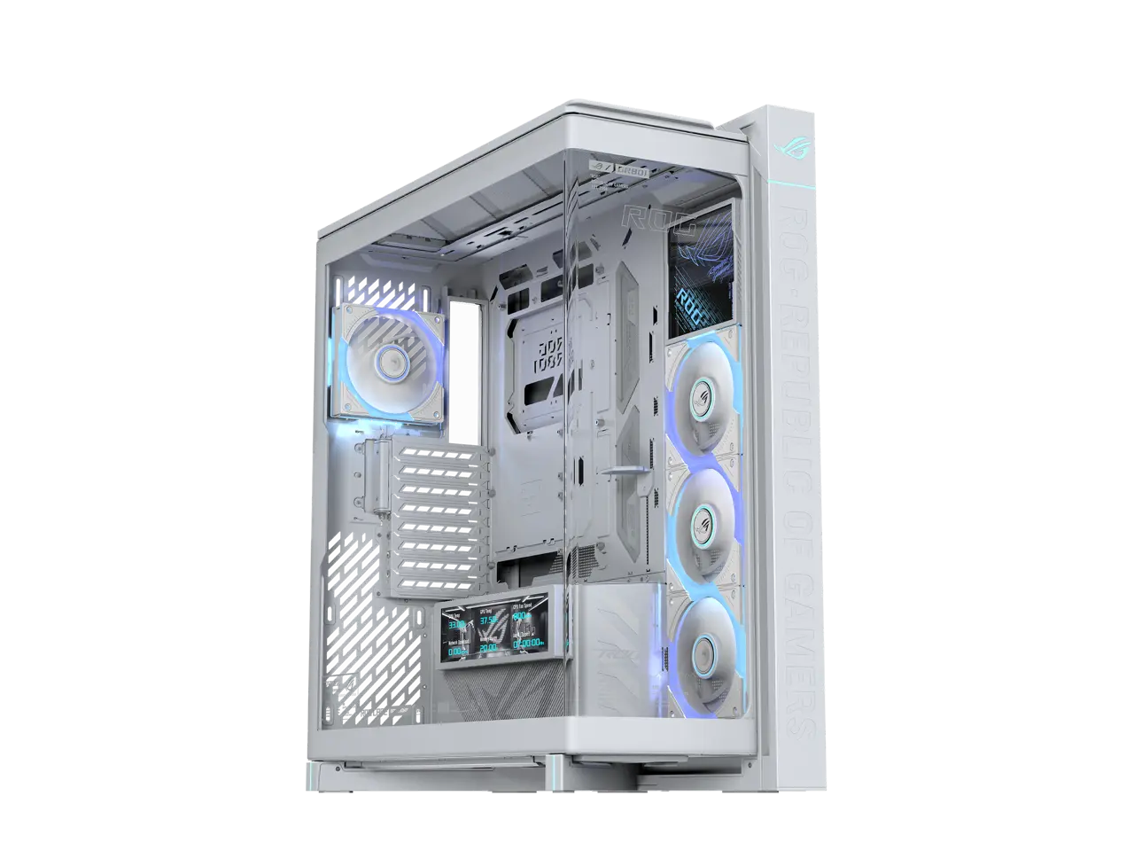 ASUS ROG Cronox ARGB White Edition Gaming PC Case, Four ARGB Fans, Curved Tempered-Glass Panel, GPU's up to 400mm, EATX and BTF Motherboards, 9.2-inch Screen