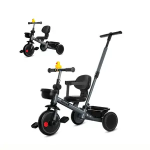 KRIDDO GuidePro 2-in-1 Kids Tricycle | Steering Push Handle Toddler Trike w/ Adjustable Handlebar, Sliding Seat, 3-Point Harness & Storage Baskets | Parent-Control & Independent Riding Modes for Ages 18 Months–5 Years