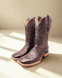 Handcrafted Men's Tooled Cowboy Boots/ Square Toe Cowboy Boots tooled / Men's Exotic boots/ Botas vaqueras cinceladas/ Men's cowboy boots