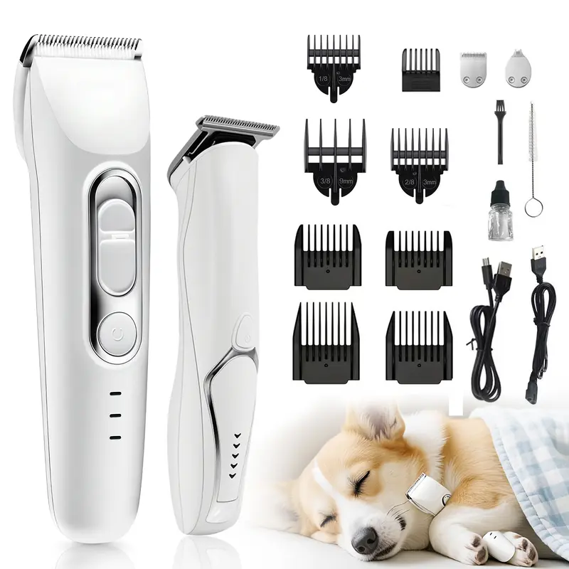 3-in-1 Function Pet Grooming Kit with 2 Units and 15 Accessories, Includes Positioning Comb for Different Scenarios and Pet Hair Lengths, High-Speed Motor at 5800 RPM, Fully Rechargeable Battery Lasts up to 4 Hours, Waterproof and Durable
