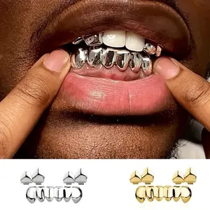 Fangs Personalized Combination Halloween Funny Streetwear Rap Gold Teeth Accessories, Polished Gold Teeth Tooth Decoration Grillz Halloween, Holiday Gift, Teen Supplies