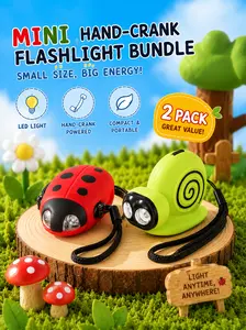 Set of 2 Cute Snail and Ladybug-Shaped Hand-Crank Flashlights, Mini Portable Pocket Lights, Perfect for Kids and Outdoor Use