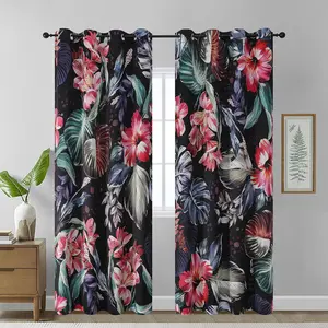 Boho Floral Thermal Blackout Curtains for Bedroom 84 inch Long 2 Panels,Flowers and Leaf Farmhouse Mid Century Black Out Grommet Drapes for Living Room,52Wx84L