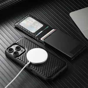 SUTENI Magnetic Wireless Charging Card Slot Faux Leather Wallet Button Card Box Phone Cases For iPhone 17 Pro Max 16 Plus 15 14 13 12 For Unisex Relatives Friends And Elders Holiday Gift