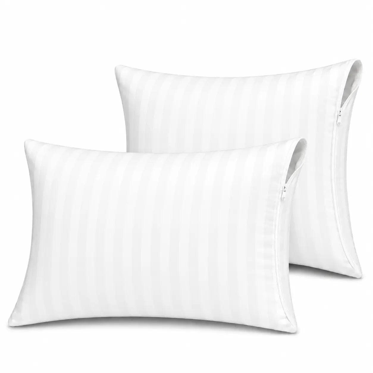 Mary's Collection 2/4-Pack Cotton Sateen Stripe Pillow Cover- Hotel-Quality, Ultra-Soft, Bed Bug & Dust Mite Proof, Noiseless, Moisture-Wicking, Machine Washable (Standard, Queen, King Sizes)