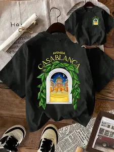 Women’s T-Shirt with Casablanca Avenue Print, Casual Short Sleeve Fitted Knit Design for All Seasons, Comfortable and Stylish for Daily Wear, Tee