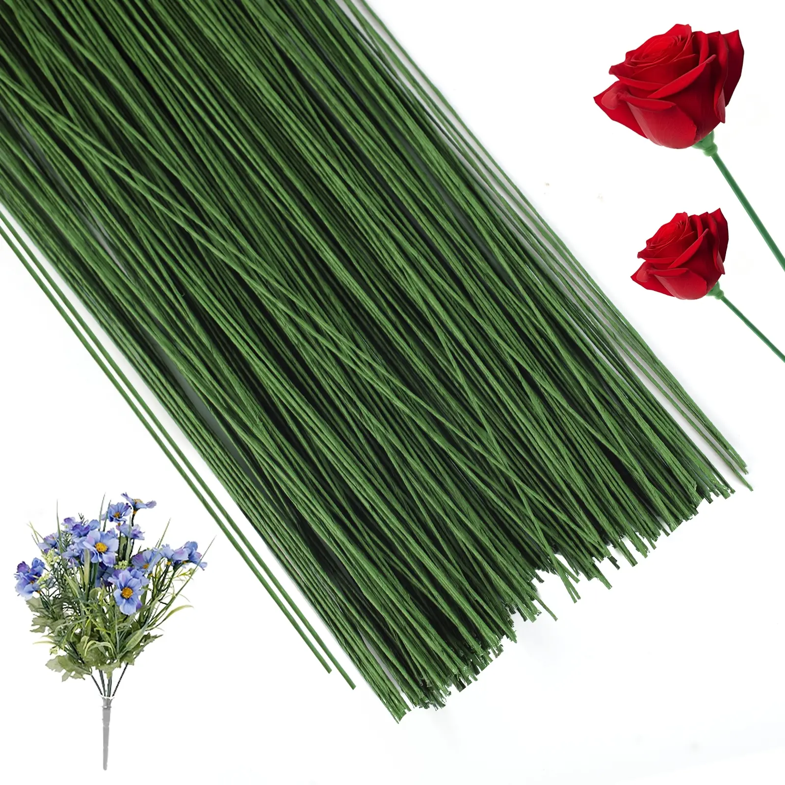 Flower Stems 250p, 13.8 Inch Artificial Floral Decorative Flower Stems, Dark Flower Wire, Fake Flower Sticks for Paper Flowers, Bouquets, Wreaths & DIY Projects, Artificial Flower Decoration