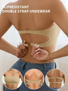 Women's Backless Layered Bralette, Comfortable & Stylish Design, Perfect for Daily Wear, Sexy Fitted Half Cup Brassiere, Solid Backless Bra