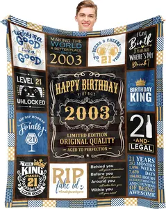 21st Birthday Gifts for Him, Cool 21st Birthday Gifts for Boy, Presents for 21st Birthday Male, 21 Year Old Birthday Gifts for Him, Happy 21st Birthday Decorations for Men Throw Blanket 50" x 60"