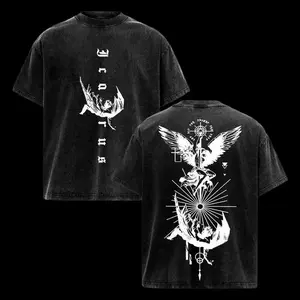 Men's Icarus Streetwear Oversized Short-Sleeve T-Shirt - Gothic Angel Graphic, Vintage Mythcore, Casual Menswear Top with Flattering Figure Fit for Valentine's Day