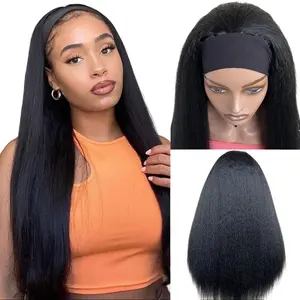24 Inches Yaki Straight Headband Synthetic Wig Glueless Kinky Headband Wigs Natural Black Long Headband Kinky Straight Wigs For Black Women Daily Party