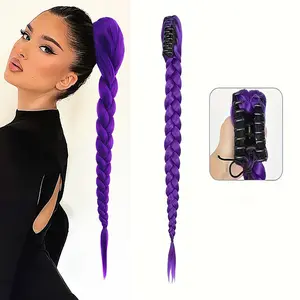 K-Pop Girl Role Play Wig, 26-Inch Braided Hair, Long Yaki Straight Hair, Heat Resistant Puff Ponytail Accessory, Kids Wigs, Box Braided Wig, Box Braids Wig