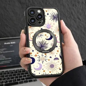 Pop Socket Phone Case Cream Color Moon Stars And Fireworks Pattern For Iphone 17 16  Air Plus  Max pro other model lovely  slim shockproof cover pocket-friendly cellphone cover  protective holiday best gift xr rhinestone decor phone protective cover