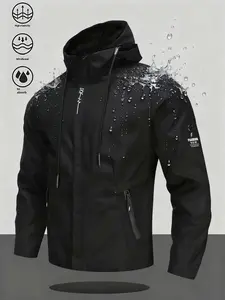 Men's Lightweight Hooded Fitted Jacket, Windproof Outdoor Jacket, Street Fashion Outerwear, Long Sleeve Zipper Design, Side Pockets, Hiking Daily Wear, Casual, Spring & Autumn