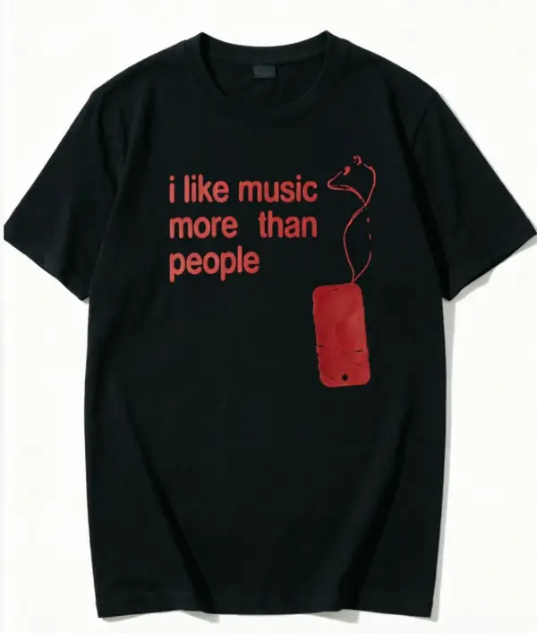Women's Cotton Short-Sleeve T-Shirt - Relatable Introvert Music Lover Slogan Heat Transfer Print, Round Neck, Casual Streetwear Stylish Top for Outdoor Music Festival, City Commute, Shortsleeve, Crew Neck