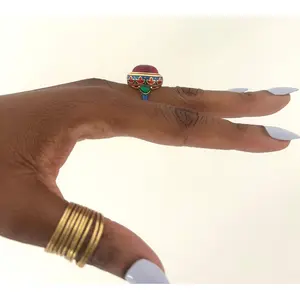 Tropic Moon Bohemian Statement Ring 18k Gold Plated Red Corundum Adjustable Fit Elegant Gift for Women