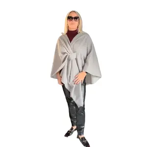 Knot Wrap Cape Poncho Knit - Gray Color, Casual Design, Versatile Style for Layering