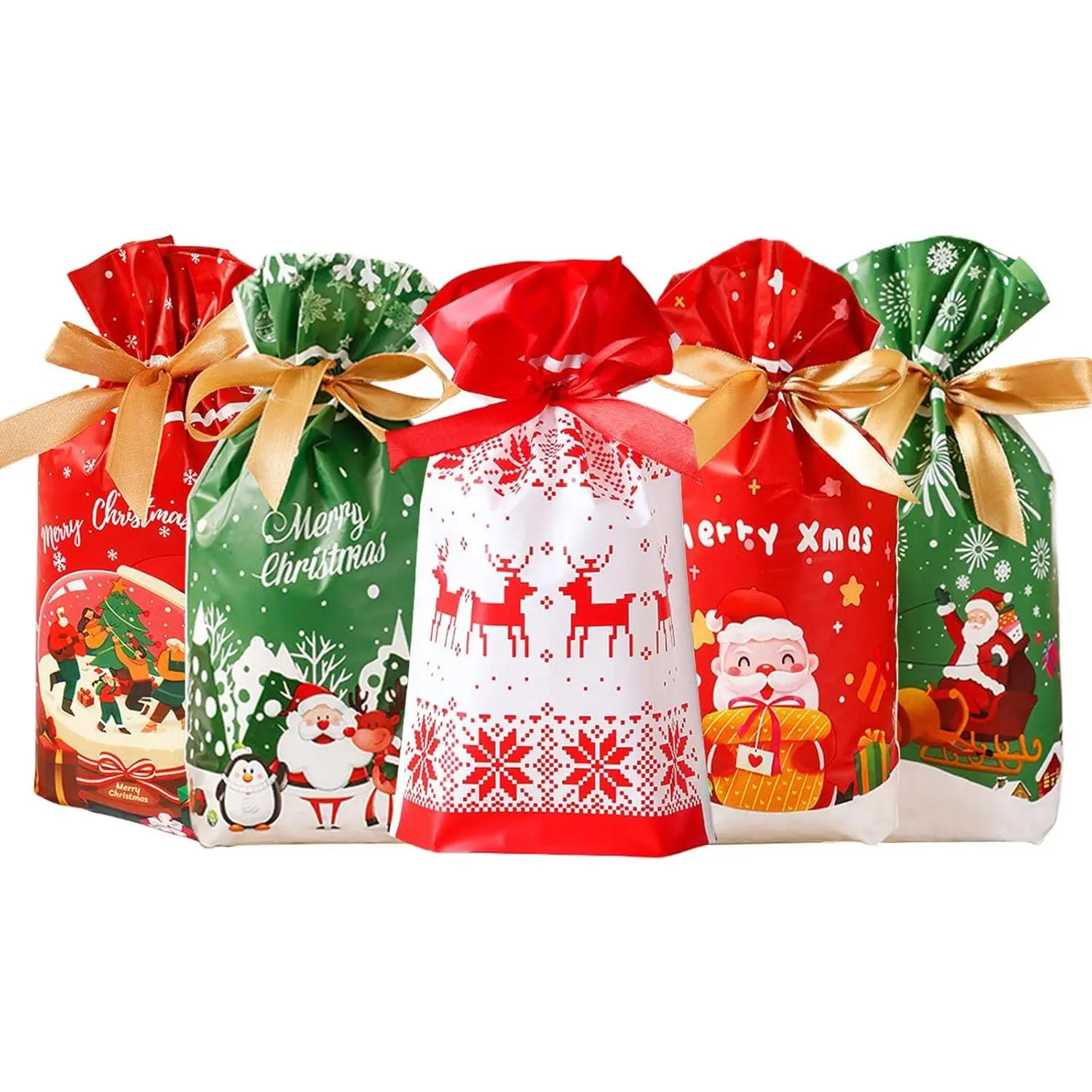 50 count Christmas Candy Bags Drawstring  Plastic Goodies Bags for Holiday Xmas  Wrapping Party Favors