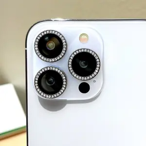 Bling Diamond Lens film Protector for IPhone 15 14 13 12 11 Pro Max Plus Mini Advanced Flash Dazzling Cool Metal Ring Camera Lens Dustproof Anti-Drop Luxury Rhinestone lens film Cover glass cleaner lens  protectors