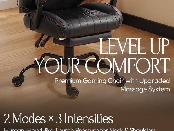 Dowinx Big and Tall Video Gaming Chair with Shiatsu Neck Massage and Lumbar Support for Home Office High Back Recliner Height Adjustable Ergonomic Comfy Leather Computer Desk Chair (Black)